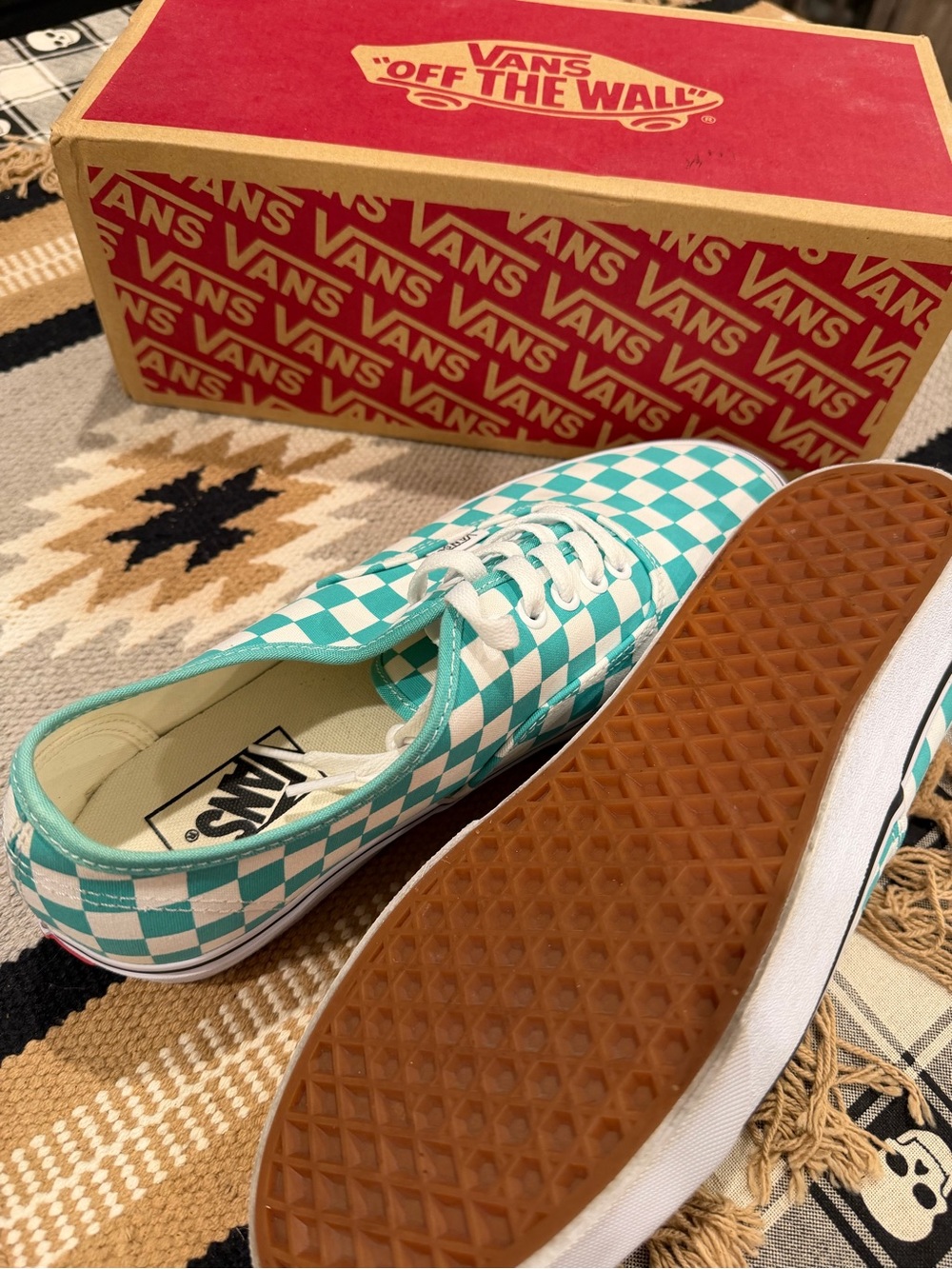 Vans Checkerboard Slip-On Sneakers - Teal & White
